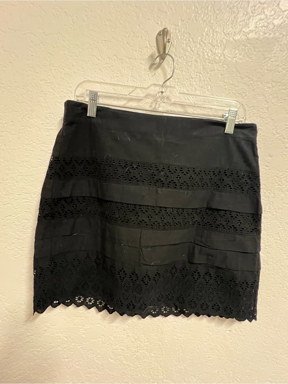 Black Eyelet Lace Trim Cotton Mini Skirt